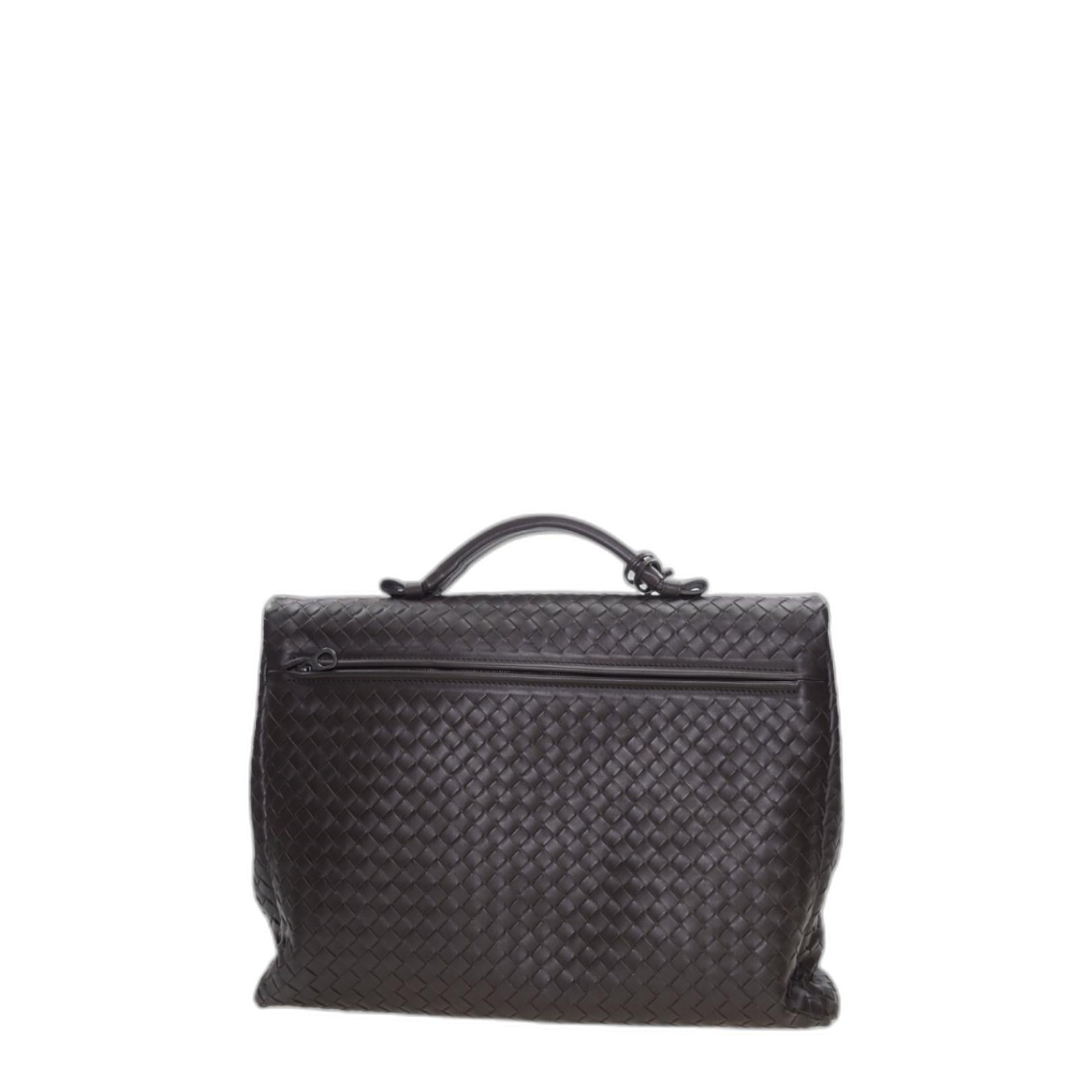 Intrecciato Briefcase Leather In Dark Brown