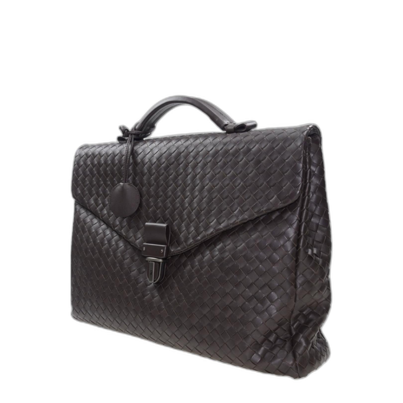 Intrecciato Briefcase Leather In Dark Brown