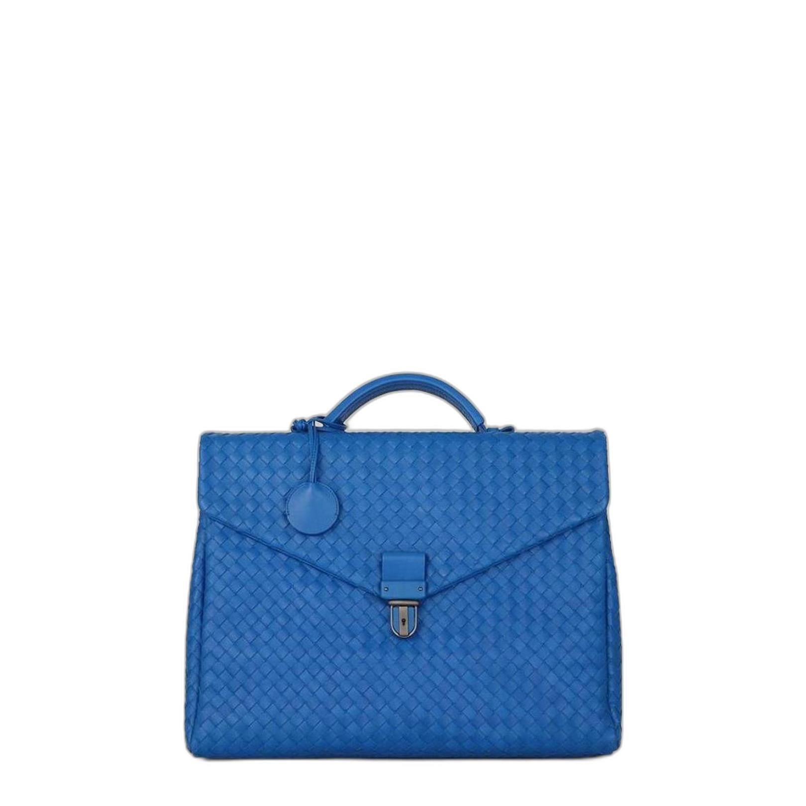 Intrecciato Leather Briefcase In Blue