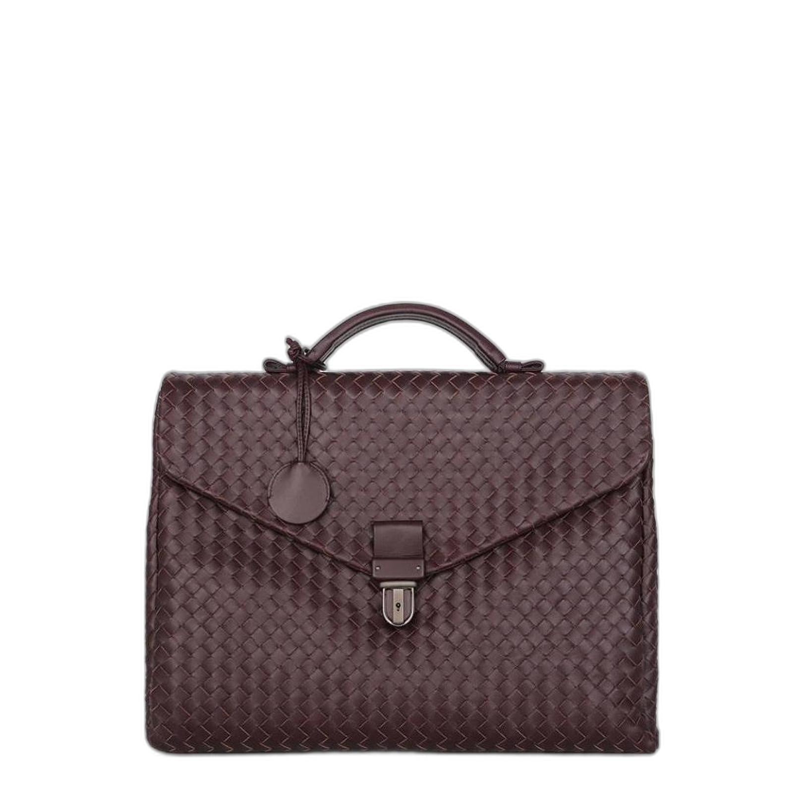 Intrecciato Leather Briefcase In Brown