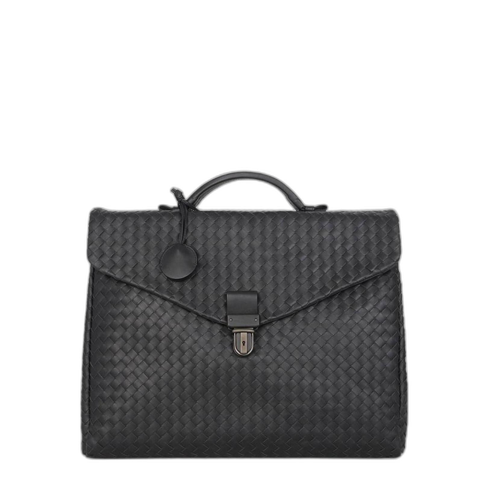 Briefcase Intrecciato Leather In Black