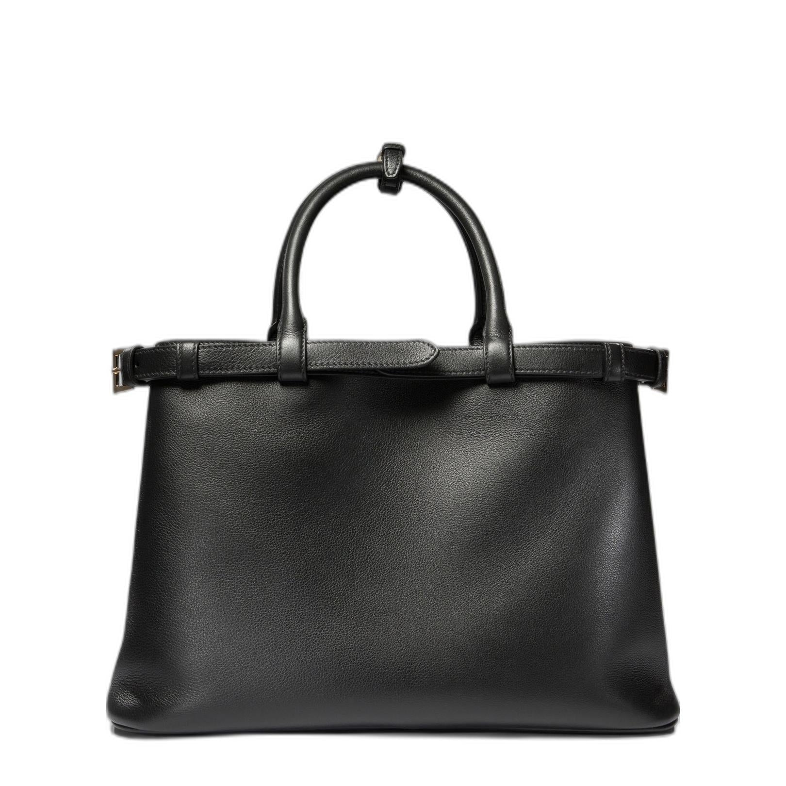 Buckle Medium Grainy Leather Handbag