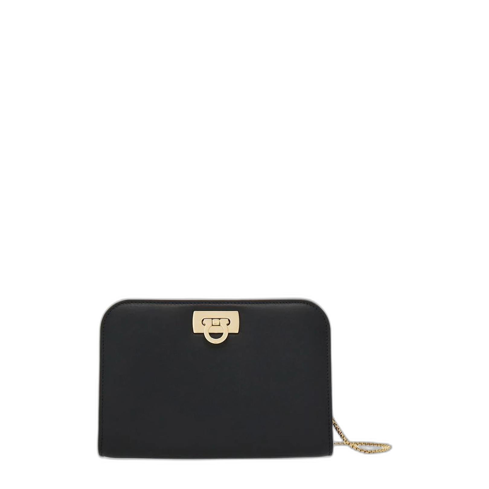 Ferragamo Mini Diana Clutch Bag In Black Calf Leather