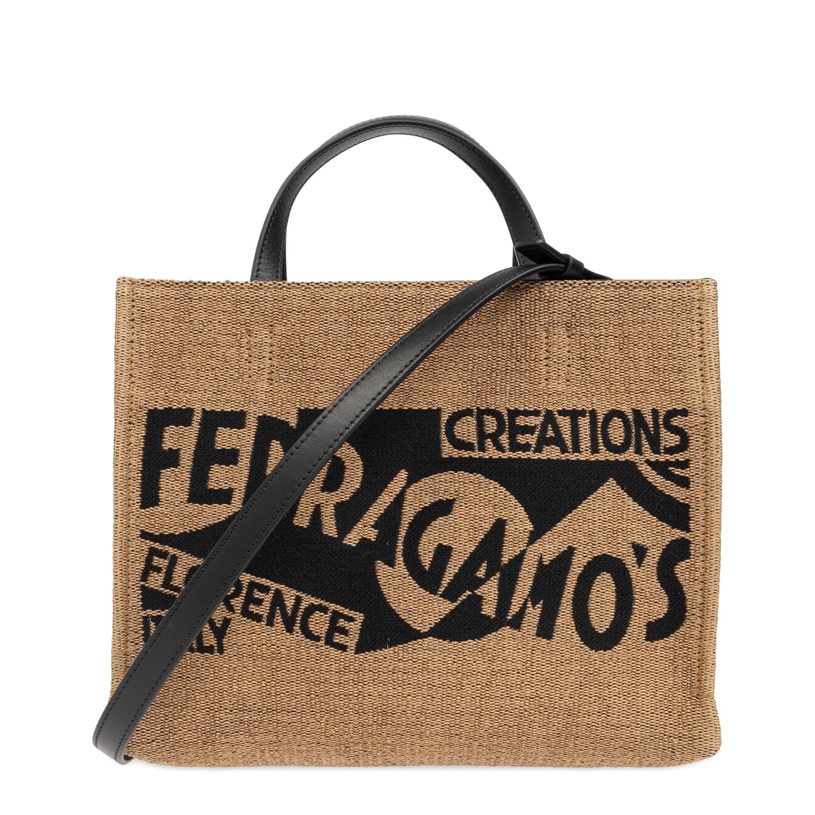 Logo Raffia Shopper Bag
