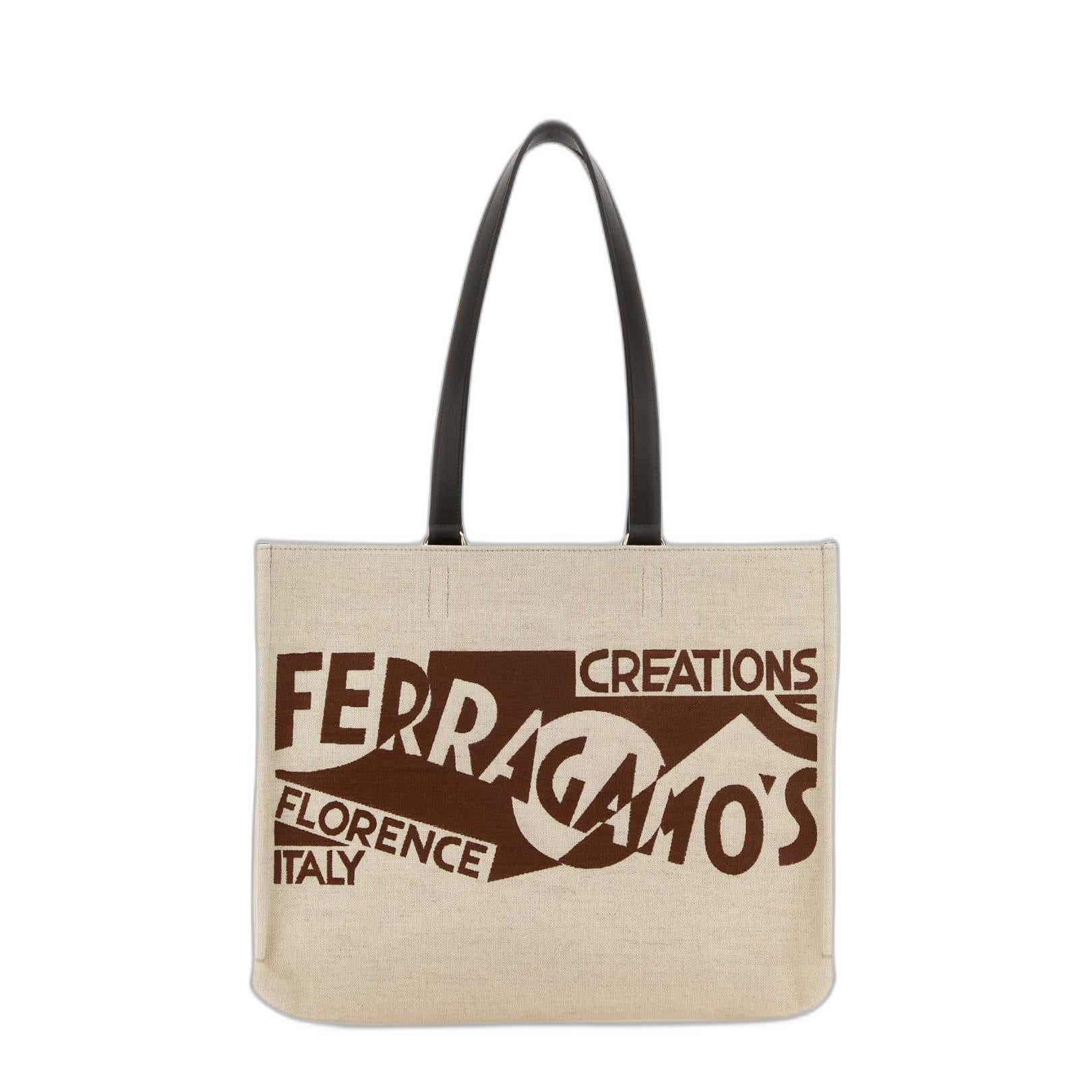 Ferragamo Sand Canvas Shopping Bag
