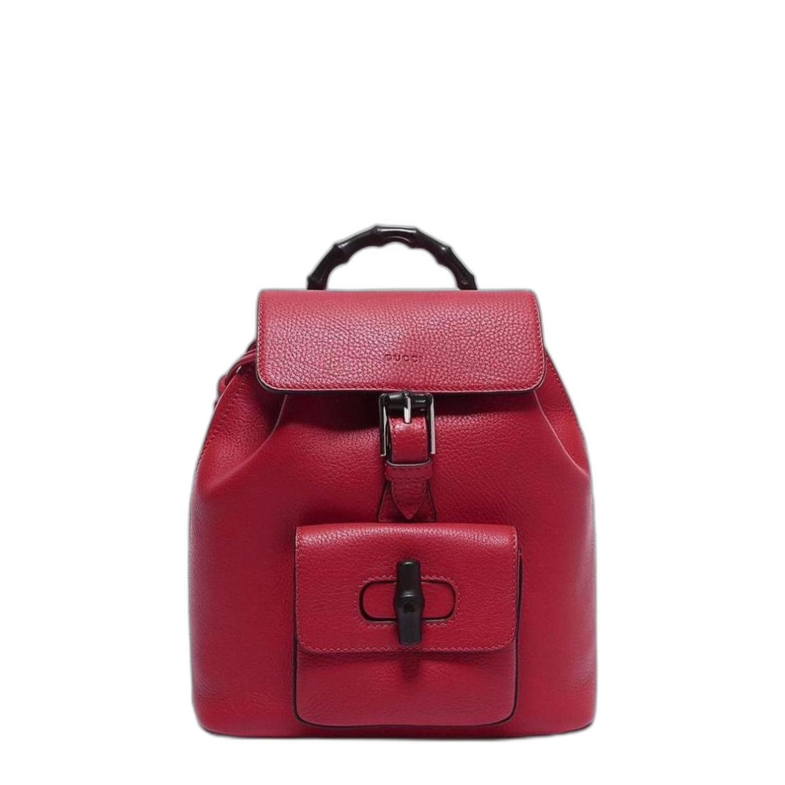 Gucci Bamboo Red Calfskin Backpack