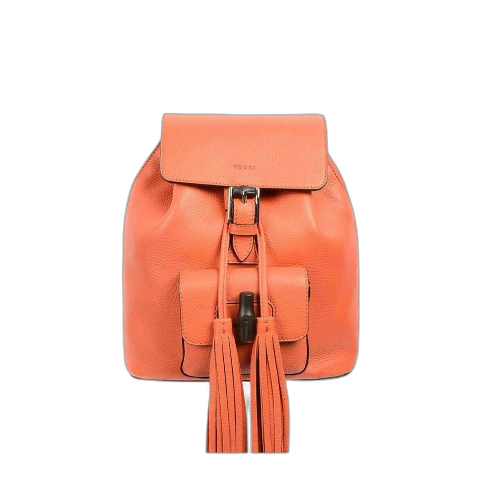 Gucci Bamboo Orange Calfskin Backpack