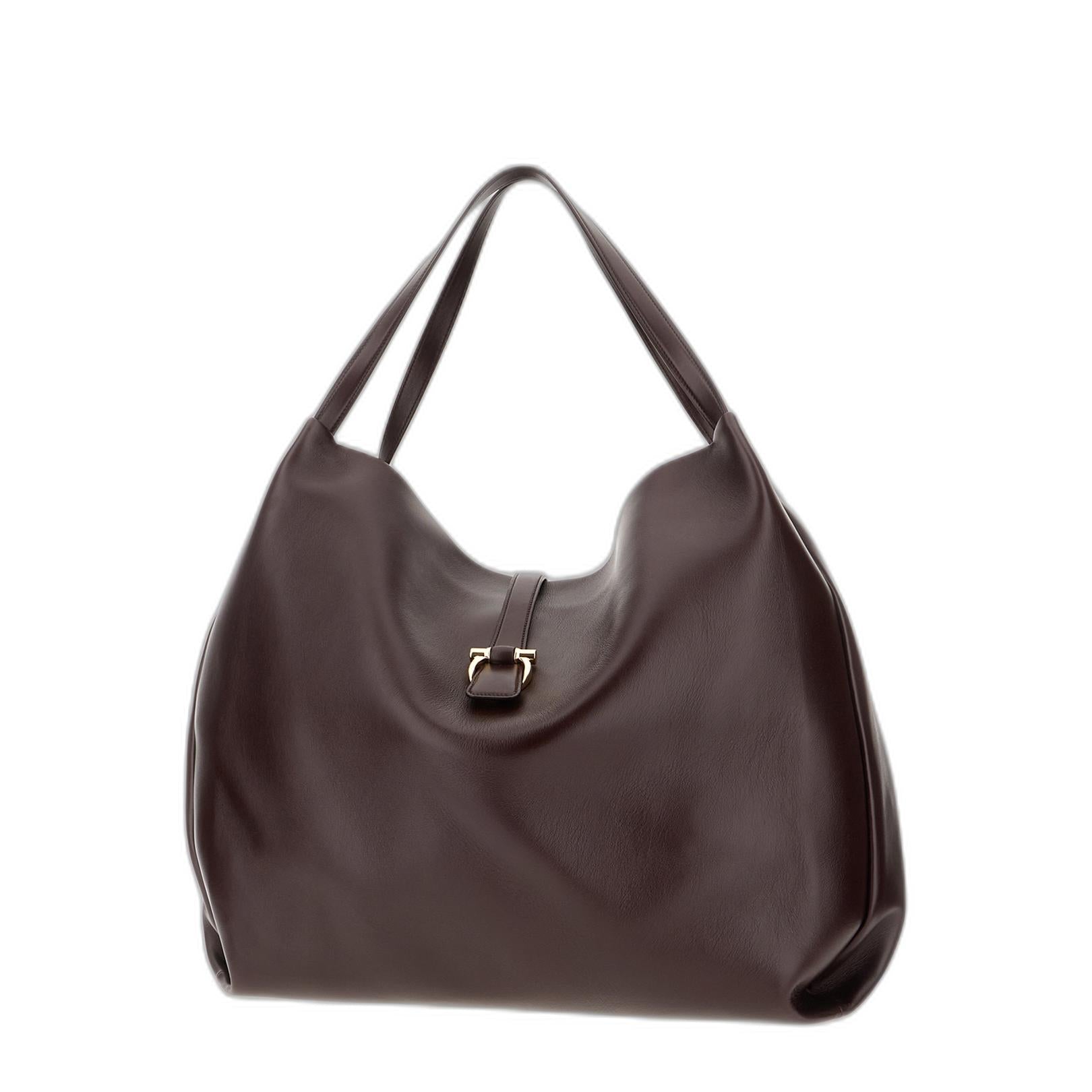 Aubergine Leather Shopping Bag