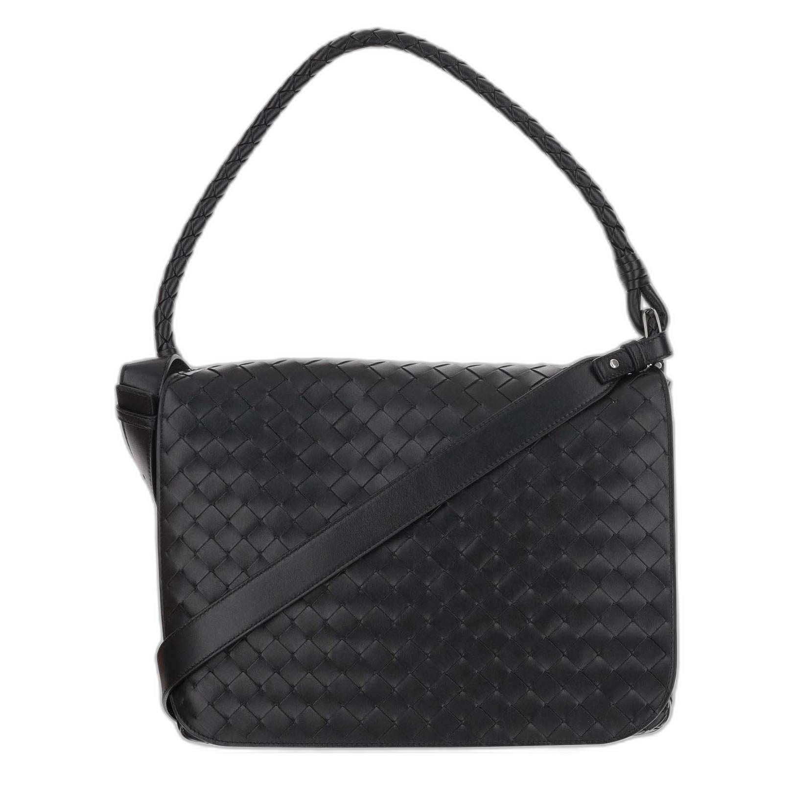Swing Messenger Bag in Black Intrecciato Leather