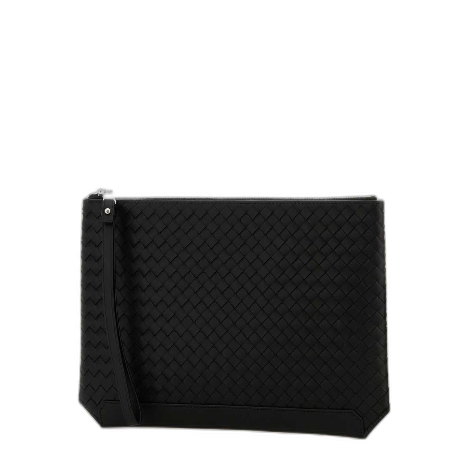 Black Leather Intrecciato Clutch