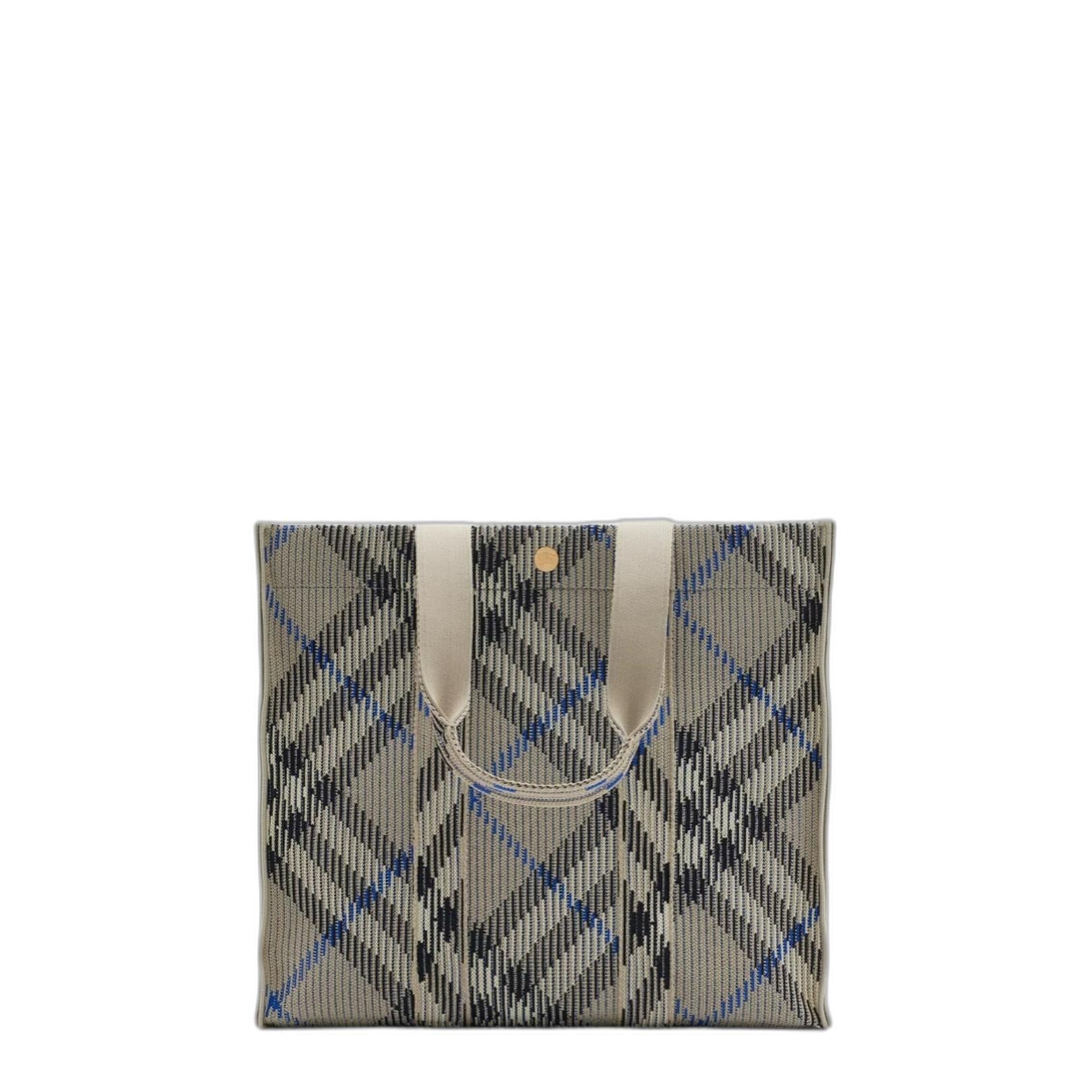 Medium Check Knitted Tote in Lichen