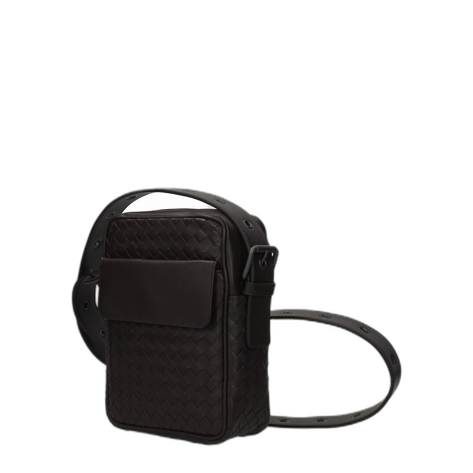 Intrecciato Leather Shoulder Bag in Brown