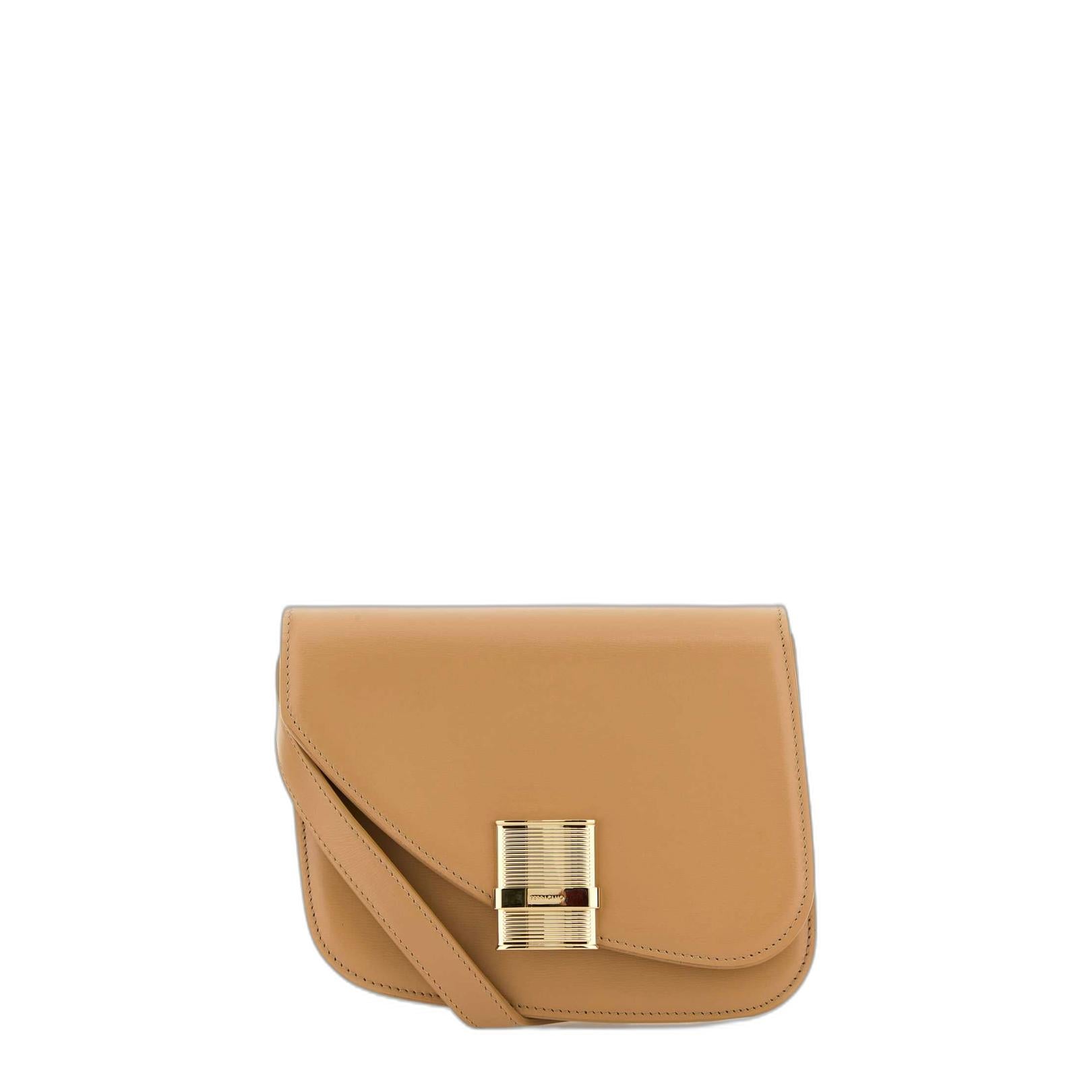 Beige Leather Small Fiamma Crossbody Bag