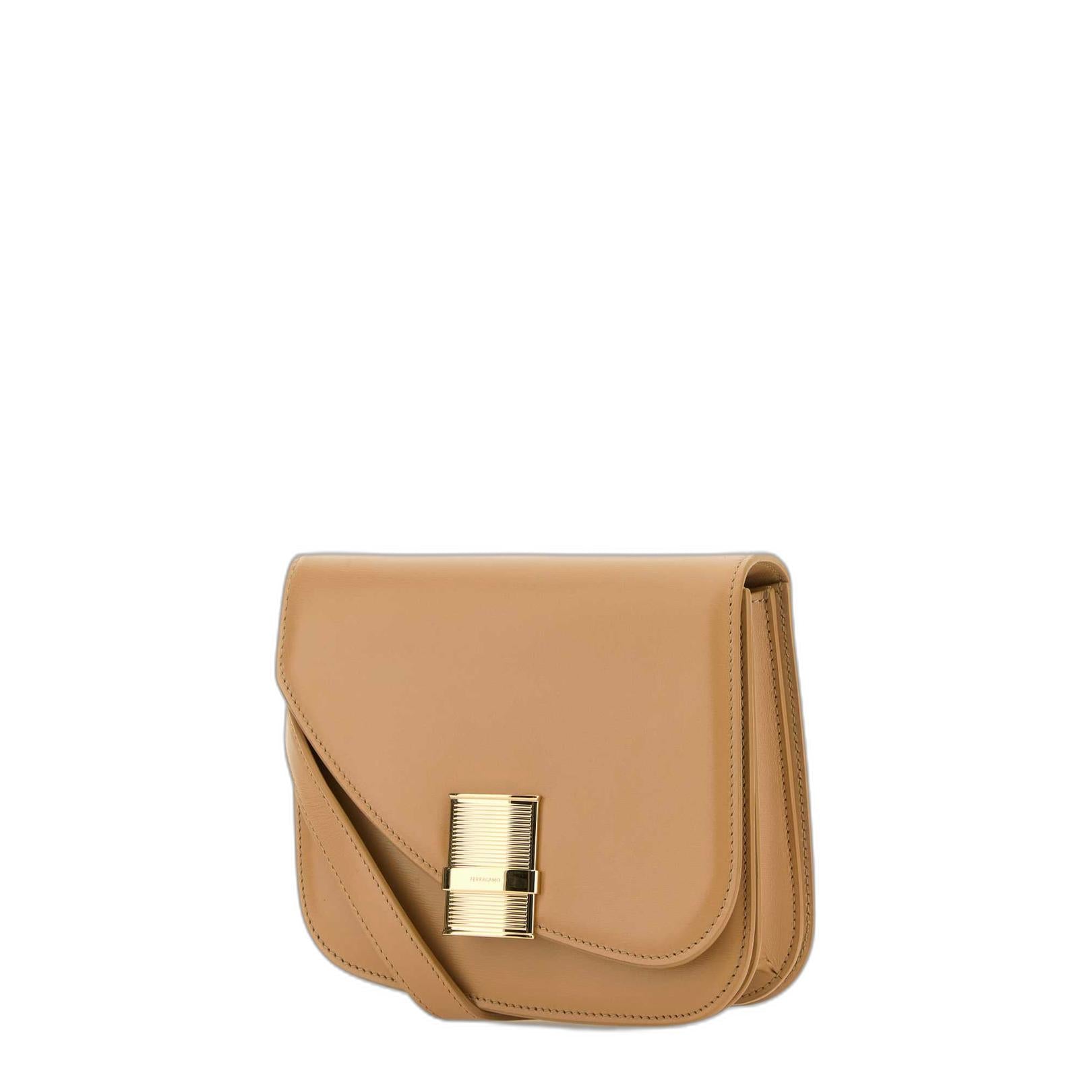 Beige Leather Small Fiamma Crossbody Bag