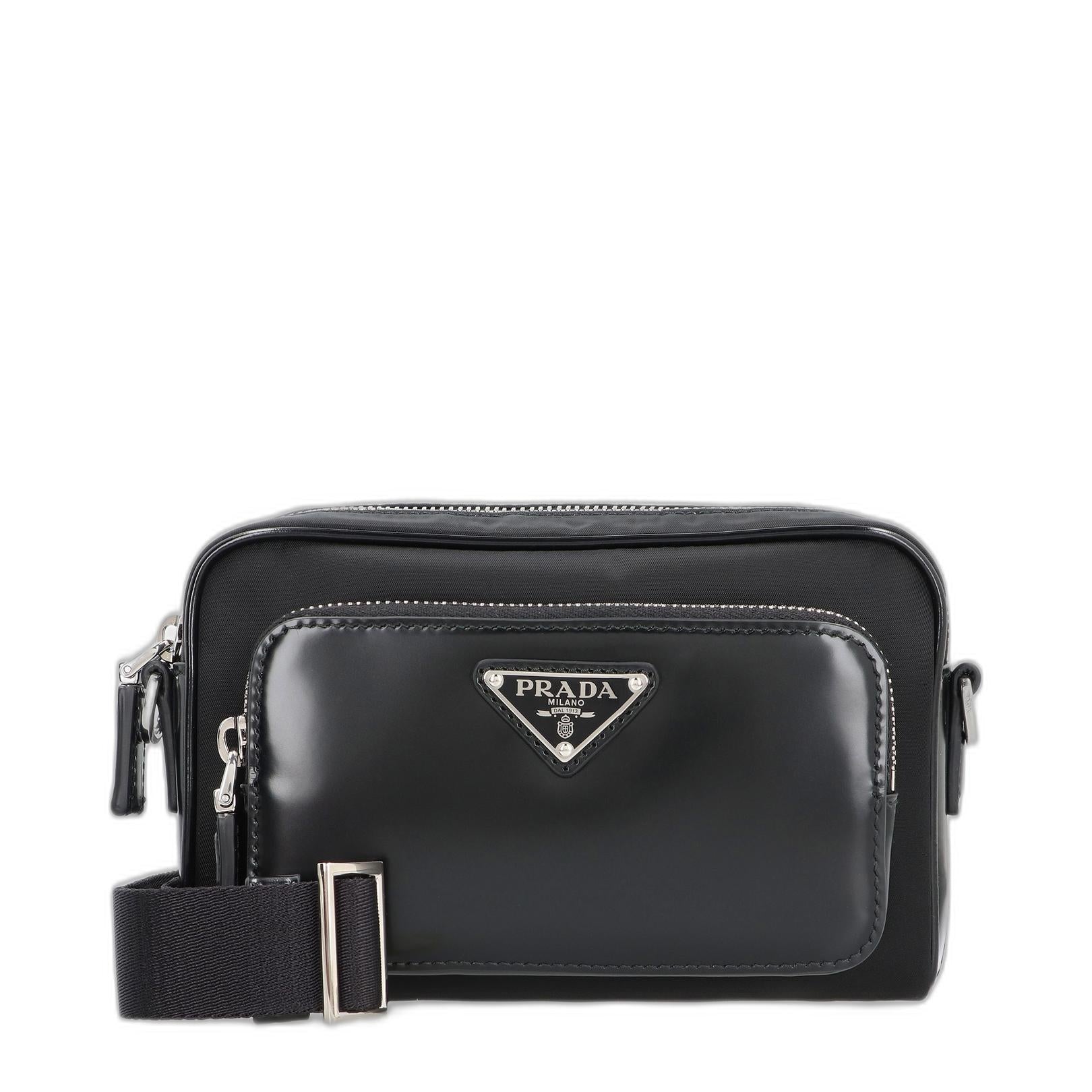 Black Re-nylon And Leather Crossbody Bag
