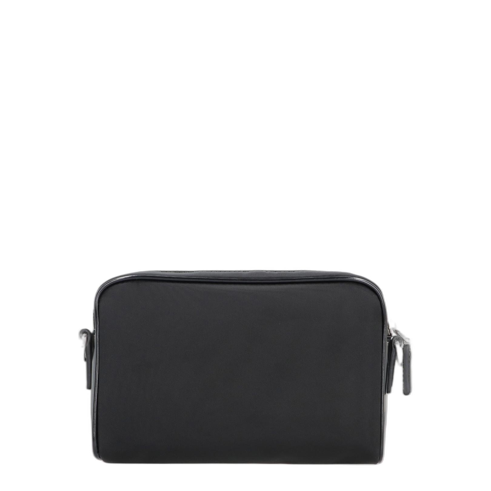 Black Re-nylon And Leather Crossbody Bag