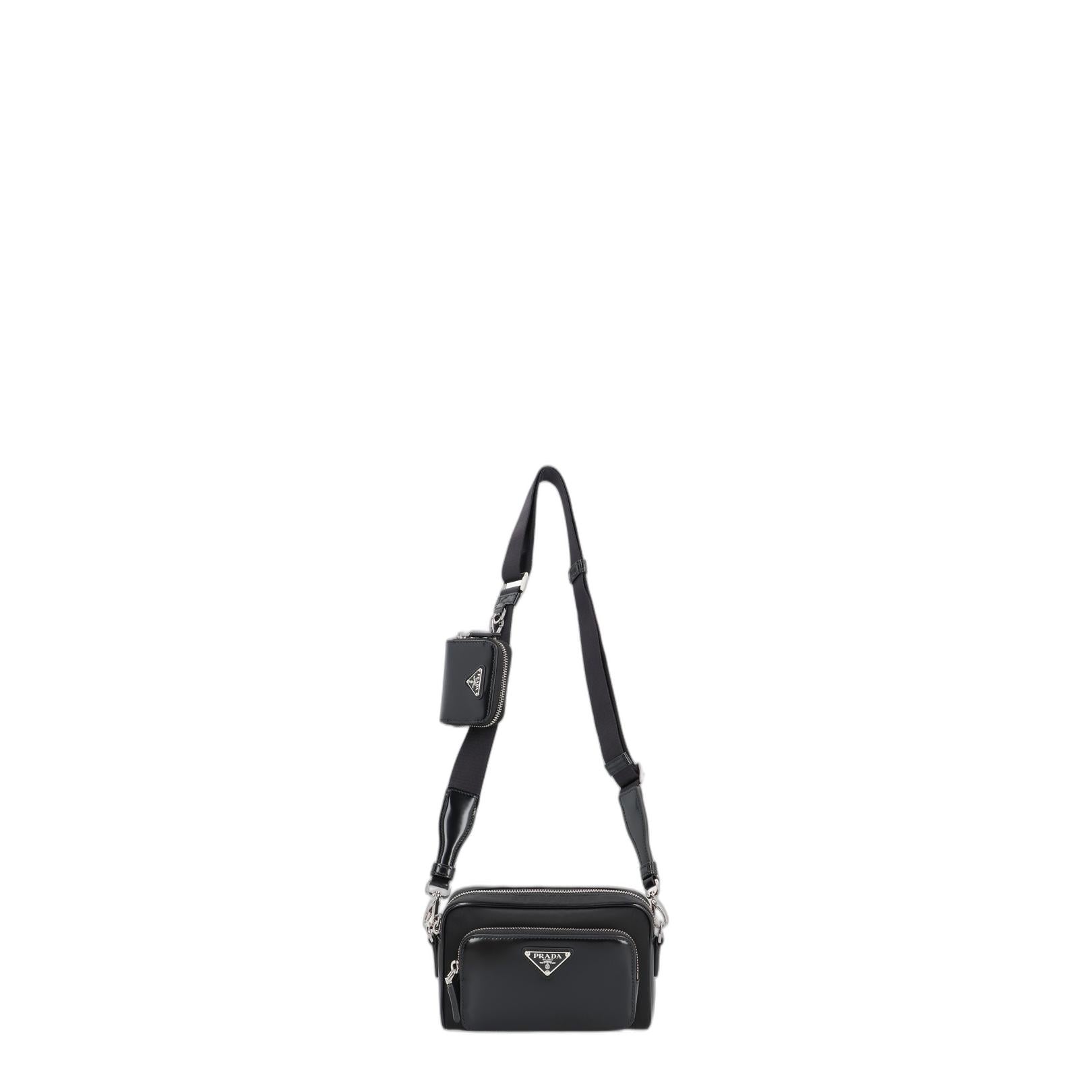 Black Re-nylon And Leather Crossbody Bag