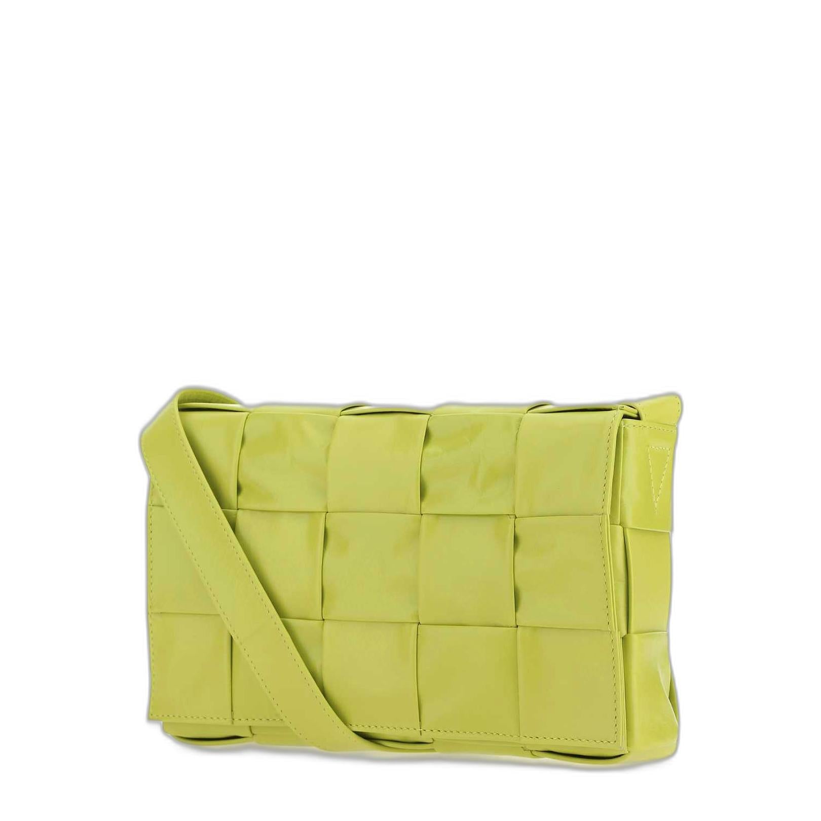 Medium Cassette Shoulder Bag in Yellow Intrecciato Leather