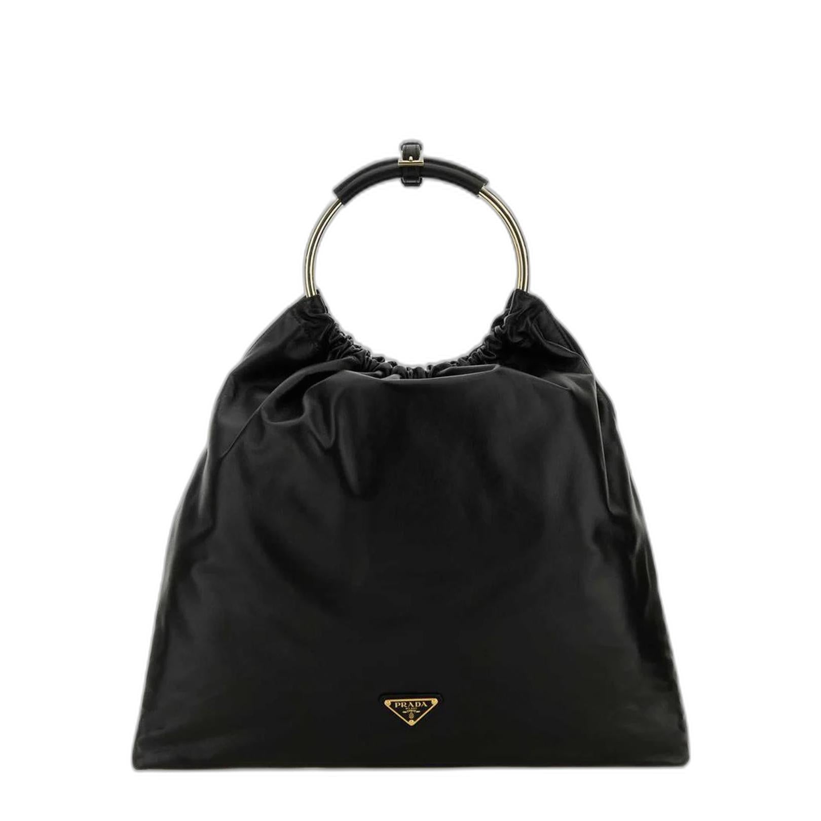 Black Leather Bucket Bag