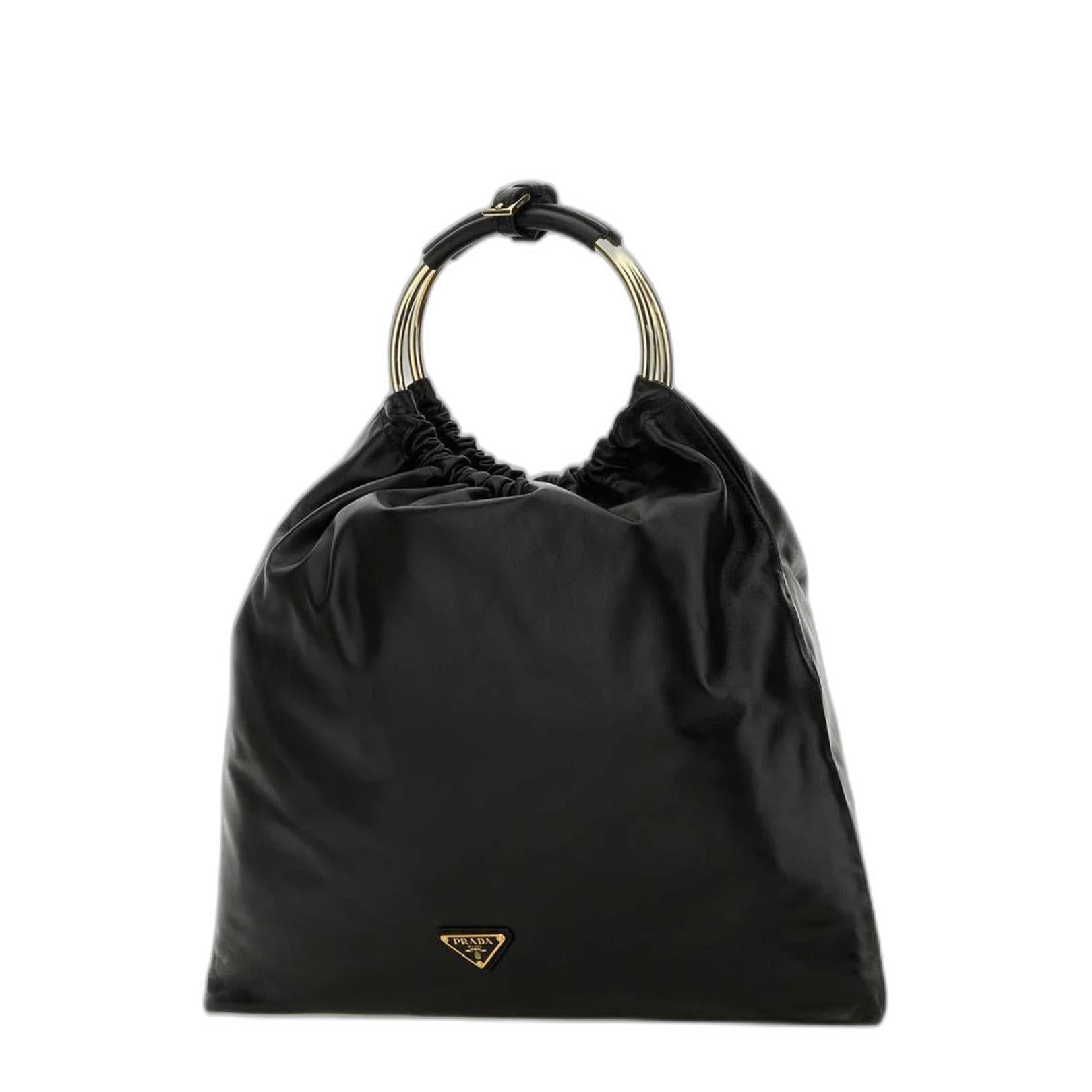 Black Leather Bucket Bag