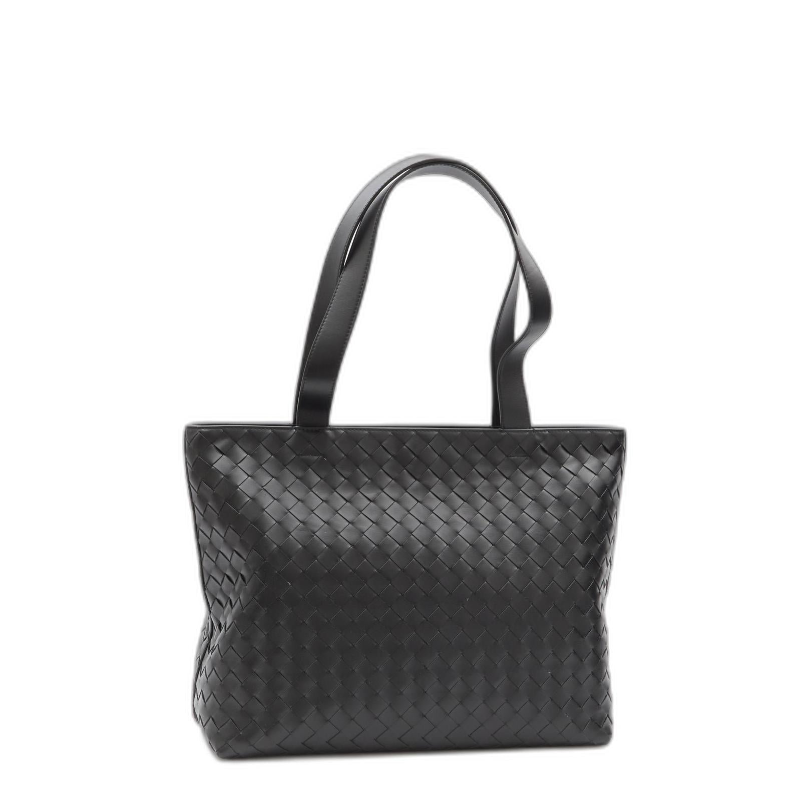 Black Leather Small Intrecciato Shopping Bag