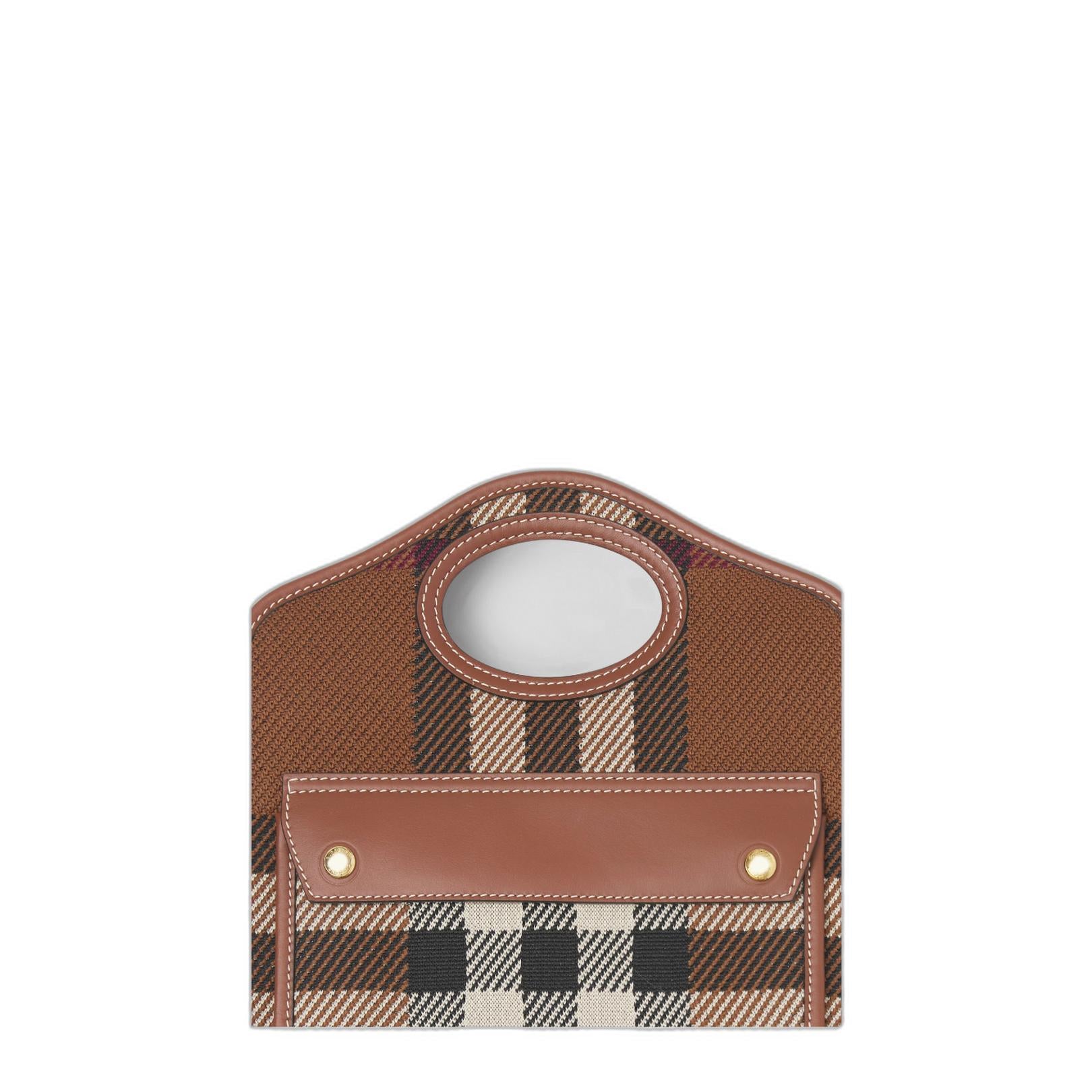 Mini Knitted Check And Leather Pocket Bag In Dark Birch