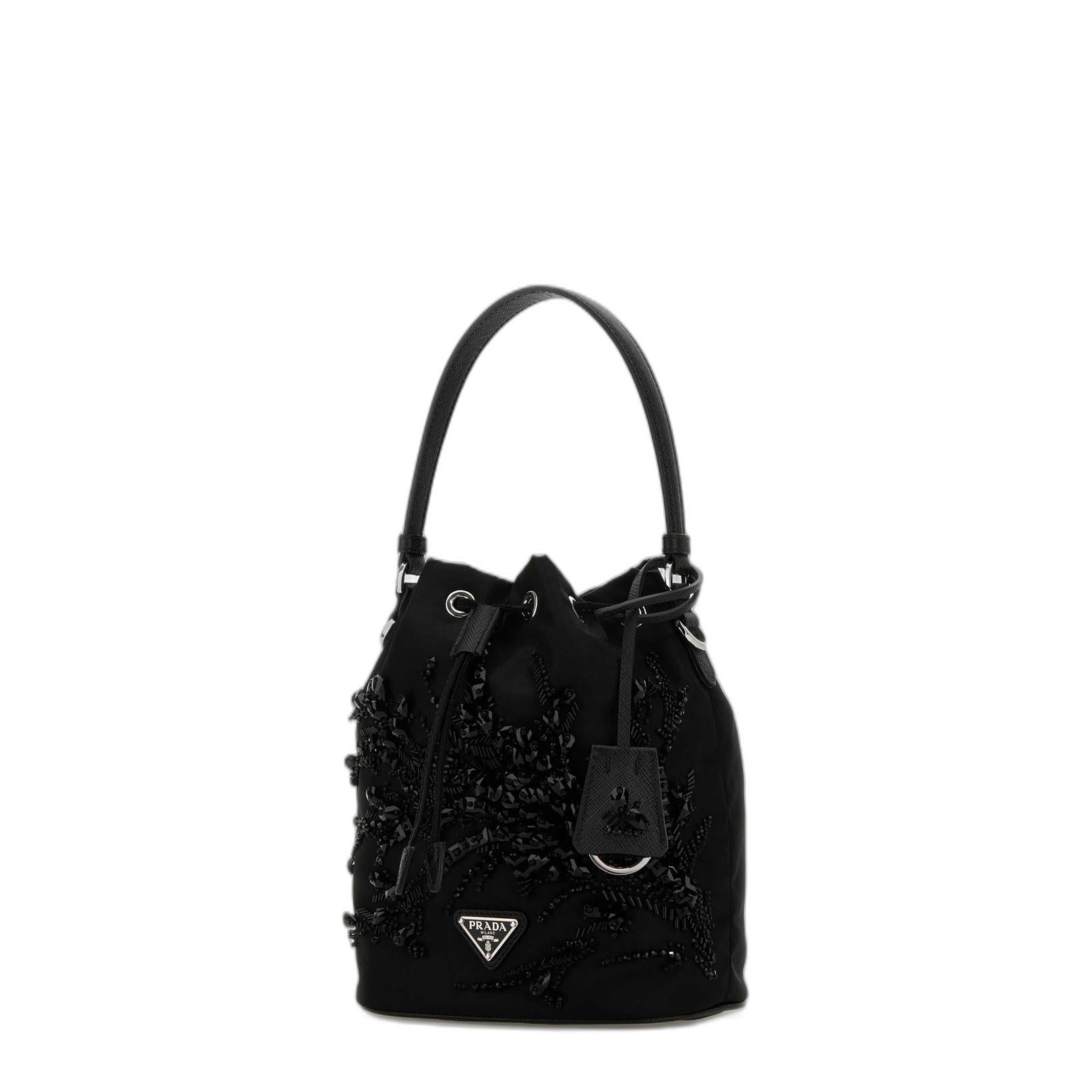 Prada Re-nylon Bucket Bag With Ramage Embroidery - Black