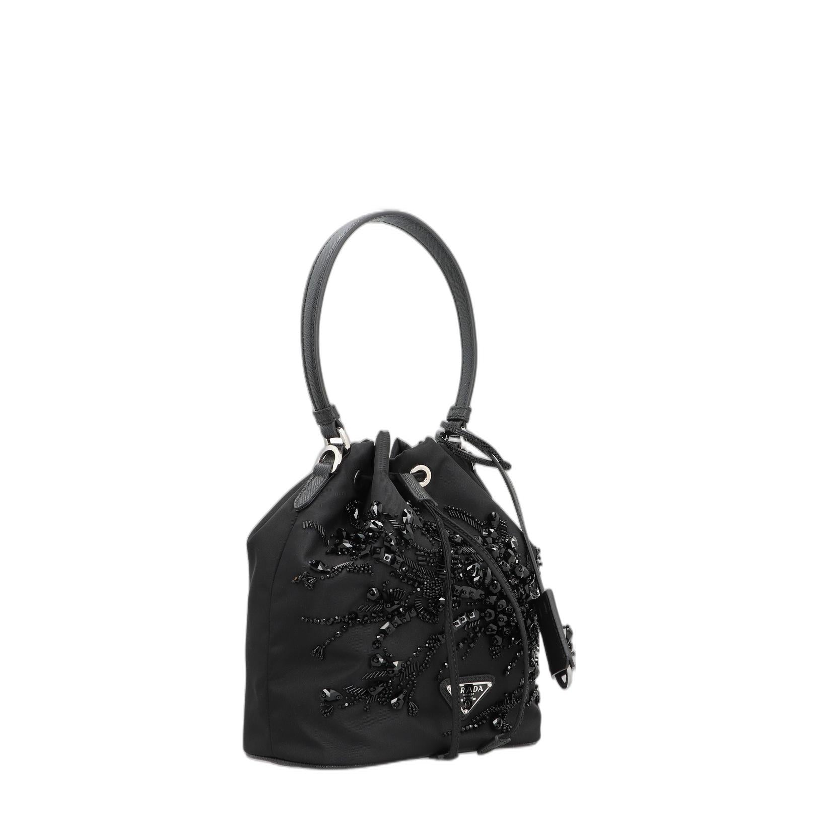 Prada Re-nylon Bucket Bag With Ramage Embroidery - Black