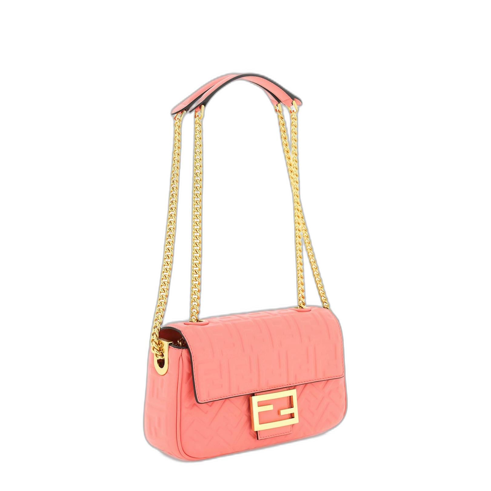 Baguette Chain Midi
Pink Nappa Leather Bag With FF Motif
