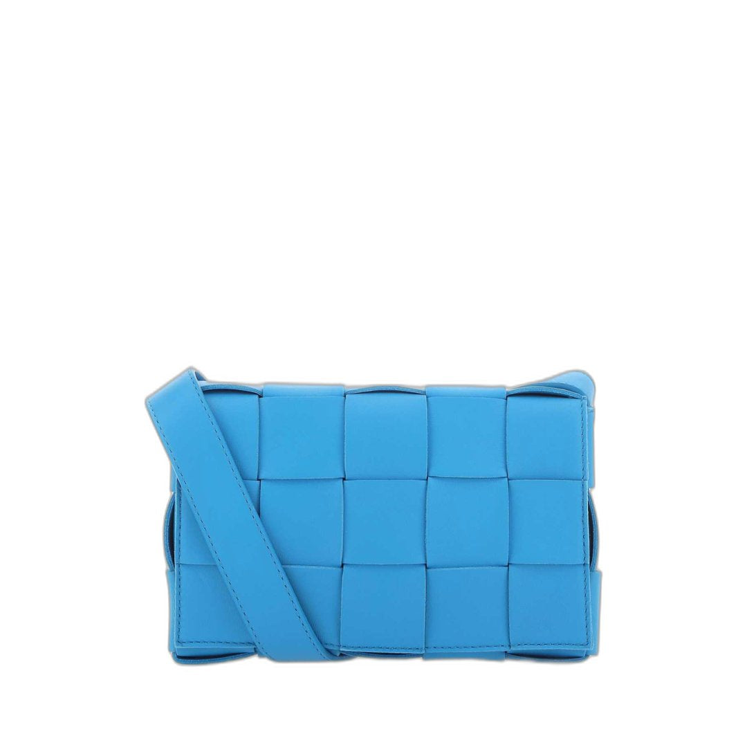 Intrecciato Leather Fold-over Shoulder Bag in Turquoise