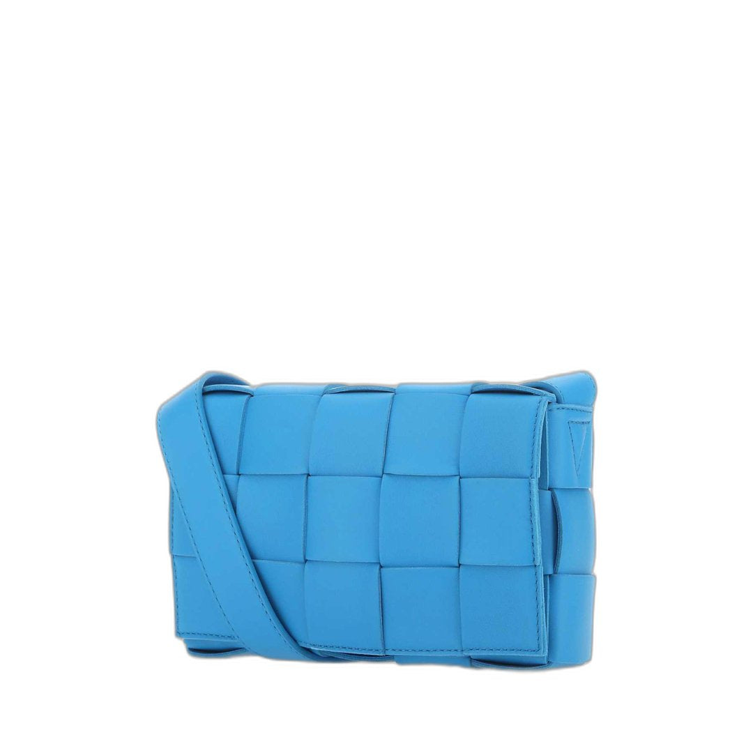 Intrecciato Leather Fold-over Shoulder Bag in Turquoise