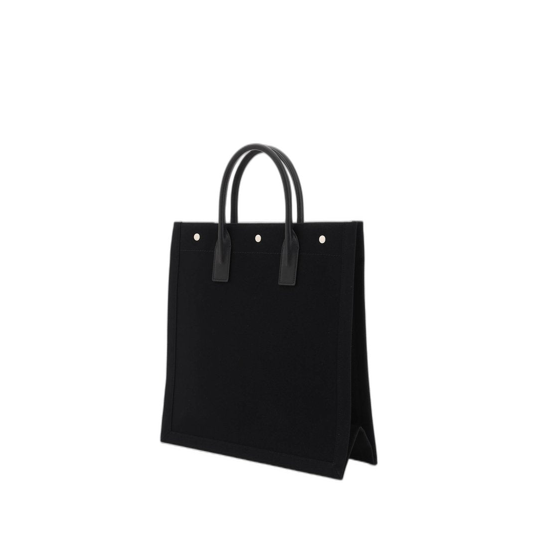 Rive Gauche North/South Tote Bag In Printed Canvas And Leather