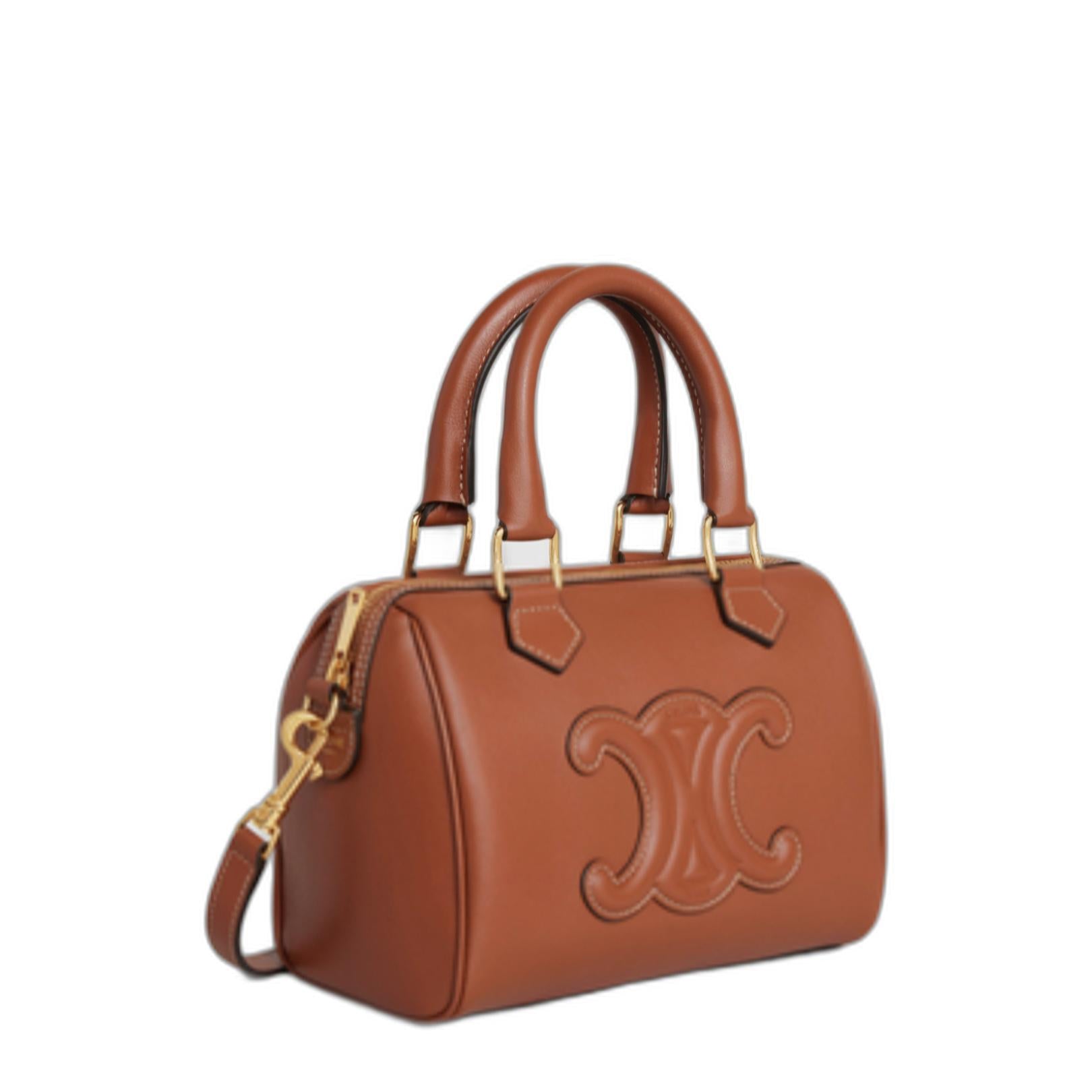 Small 2way Boston Bag in Tan Calfskin