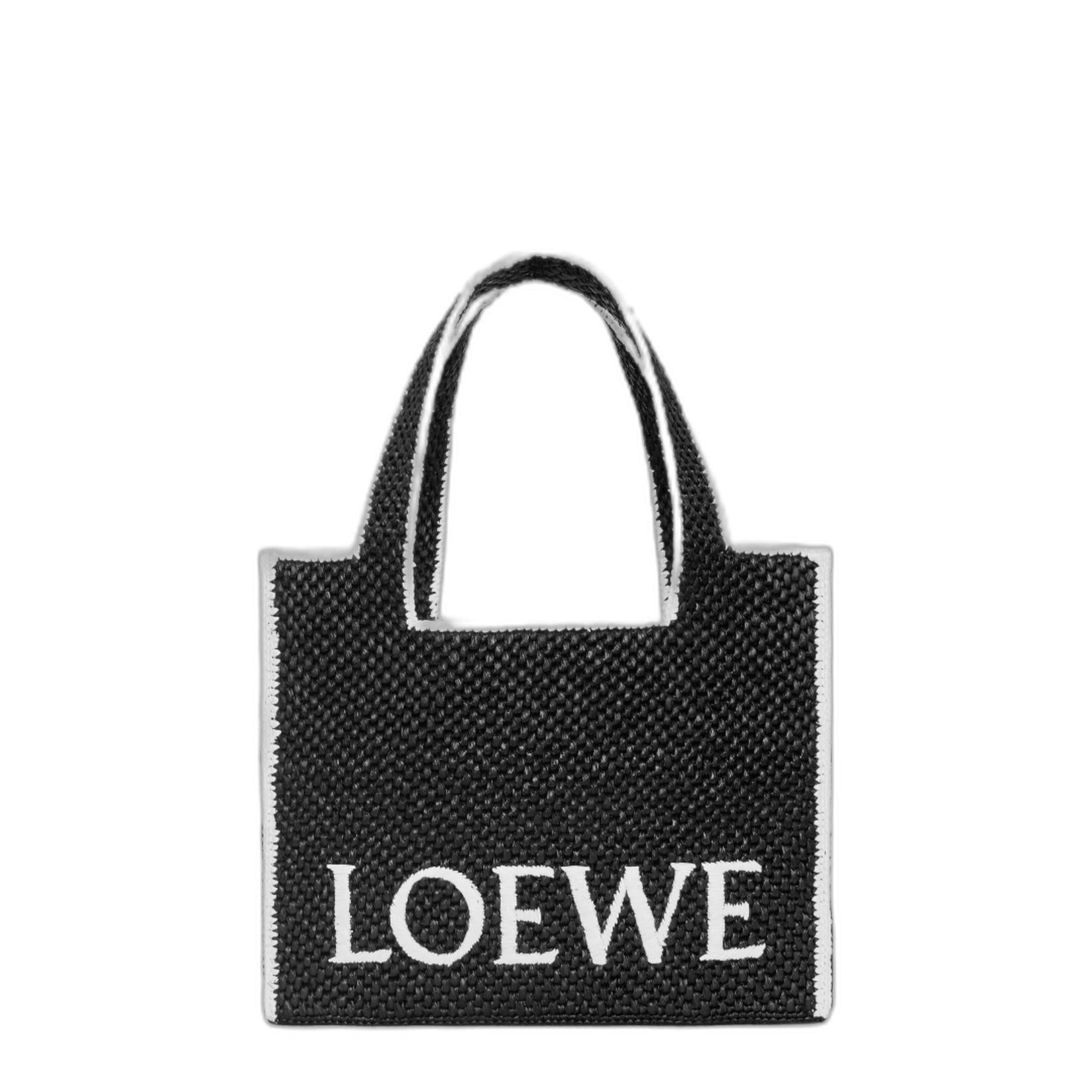 Large Font Tote In Black Raffia
