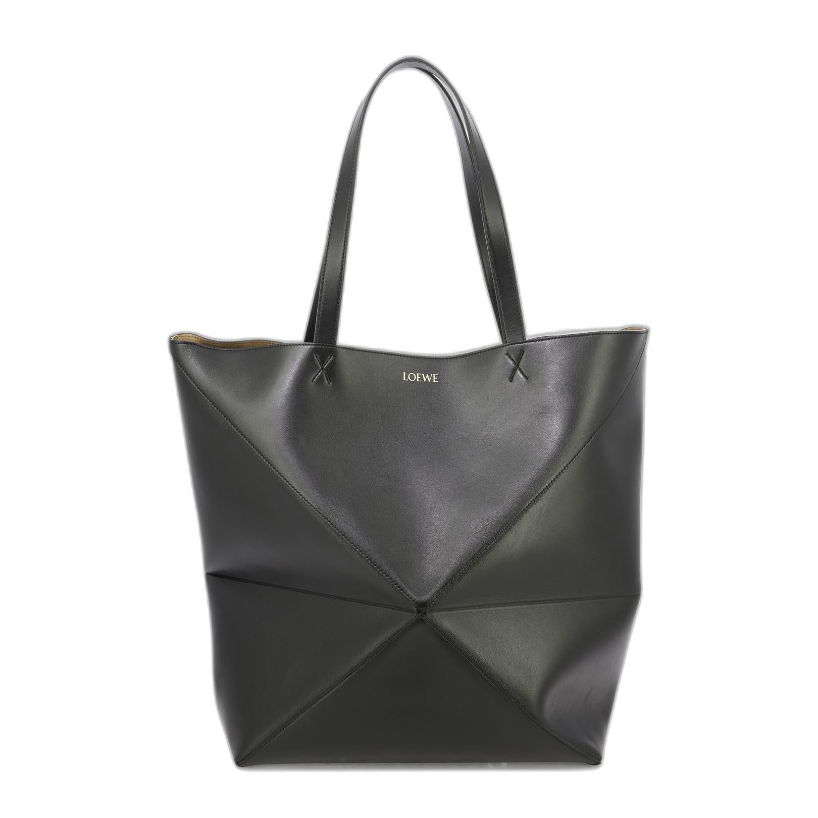 Puzzle Fold XL Leather Tote Bags - Black