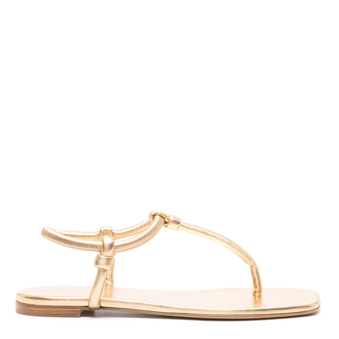 Gold-tone Nappa Leather Thong Sandals