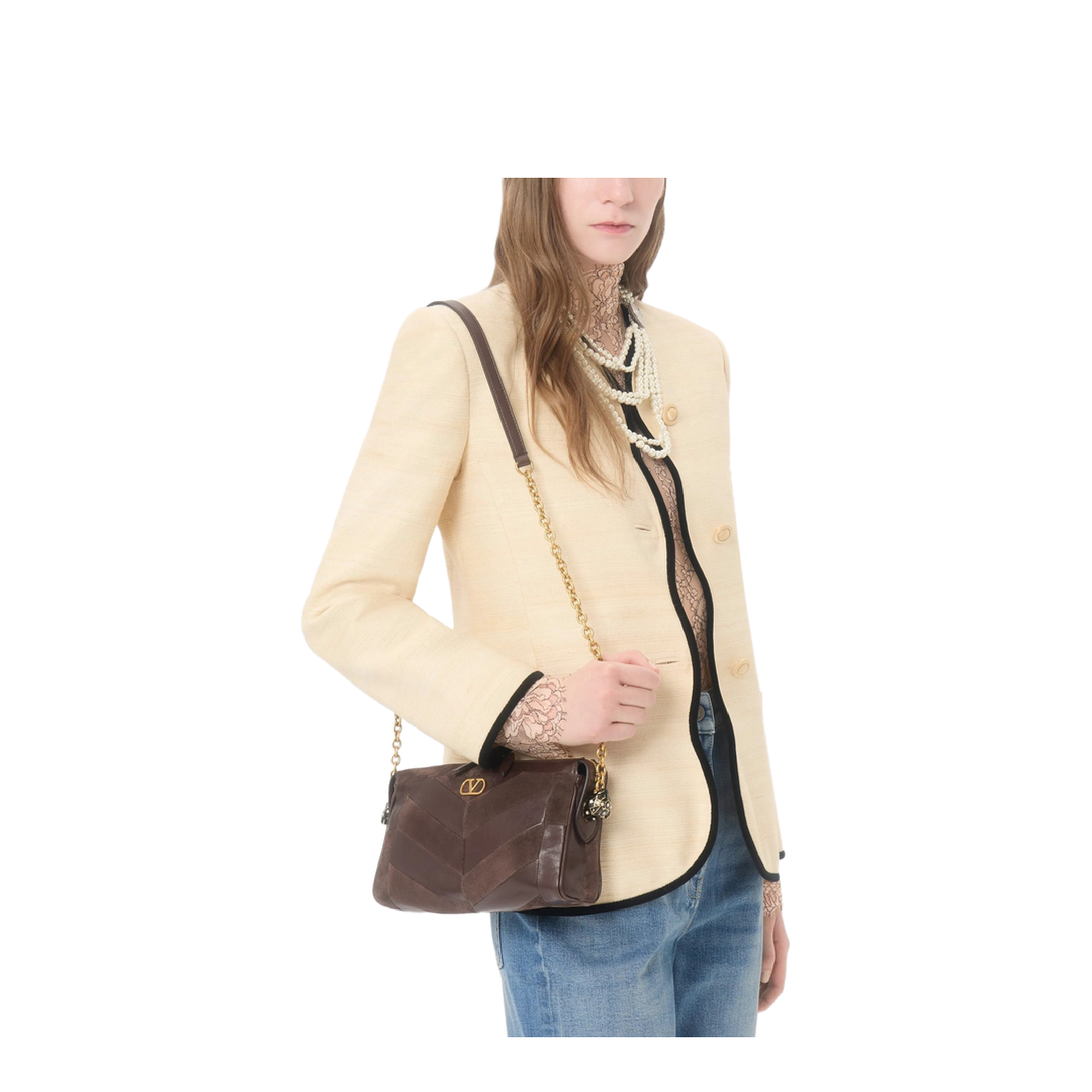 MAYFEYR - Valentino - Small Shoulder Bag Panthea In Suede And Nappa Chevron Motif - WB0S99DED