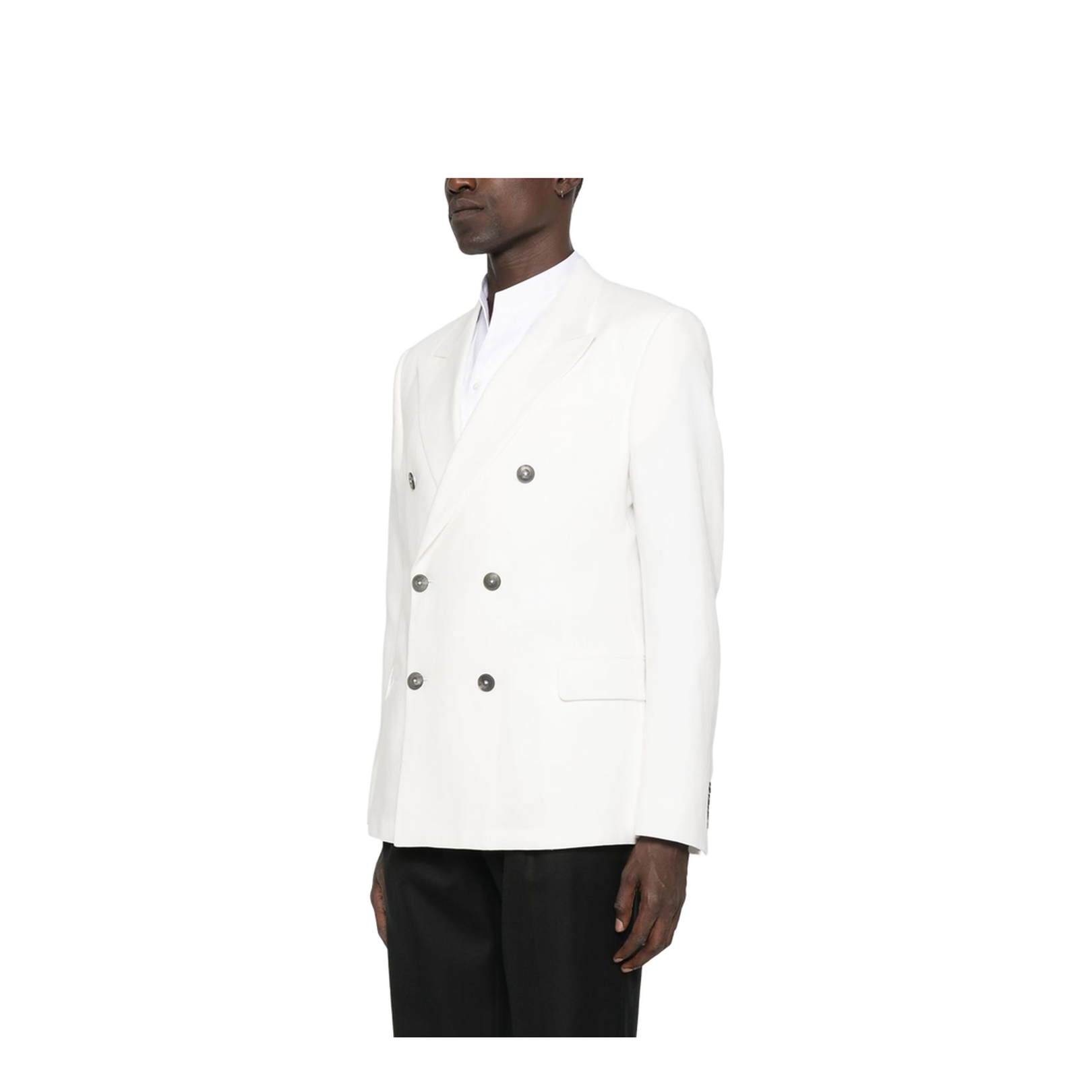 White Double-Breasted Button Fastening Long Sleeves Buttoned Cuffs Flap Pockets