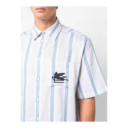 Blue Striped Embroidered Shirt