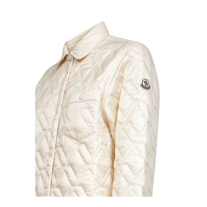 White Ivory Diamond Quilted Padded Shirt Jacket