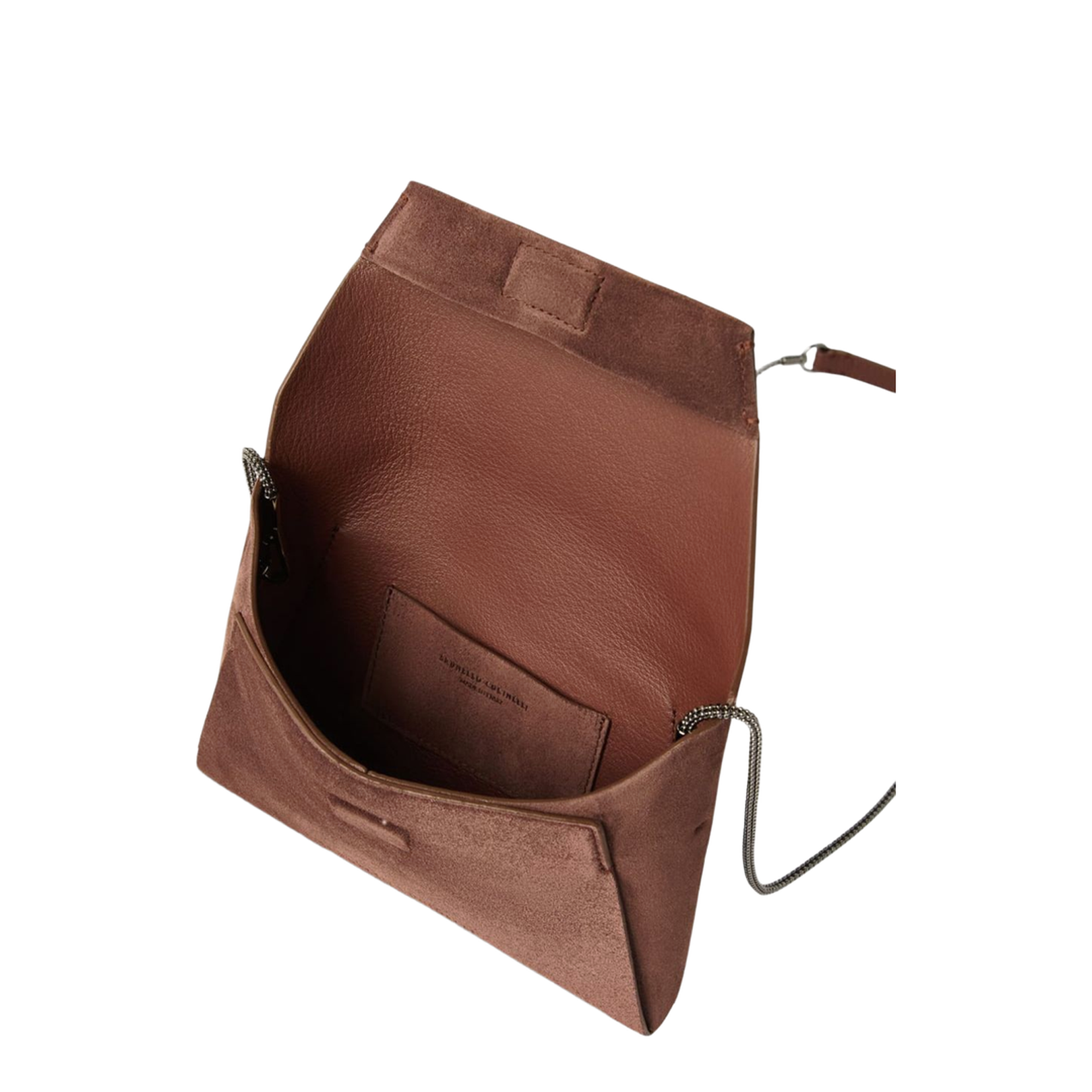 Brown Calf Suede Bag with Magnetic Closure and Chain Strap