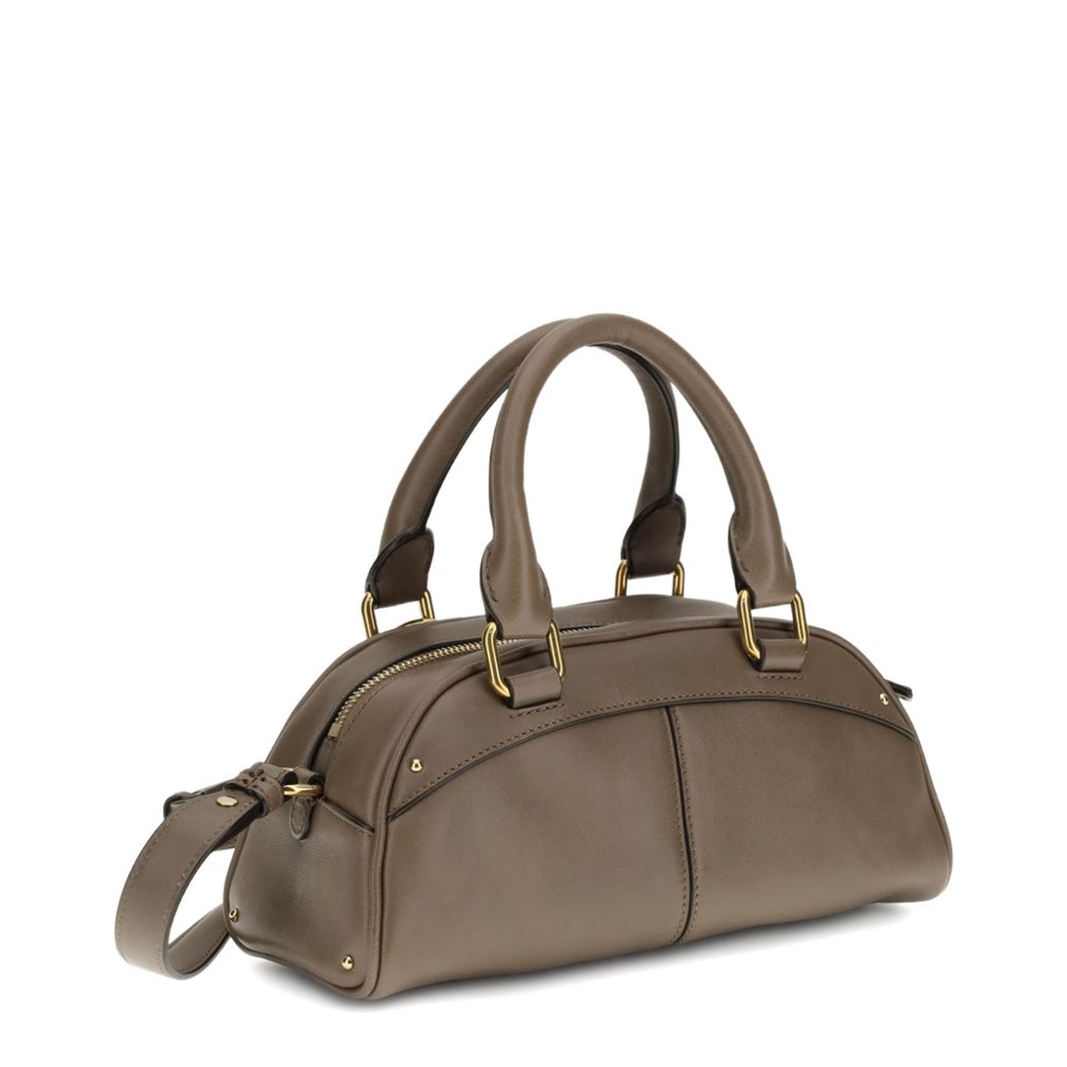 Small Bowling Bag in Soft Leather Beige