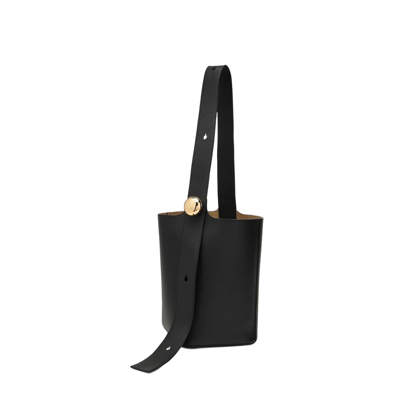 Medium Pebble Bucket Bag in Smooth Calfskin Black