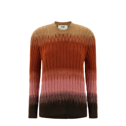 Ribbed Logo Embroidered Knit Sweater