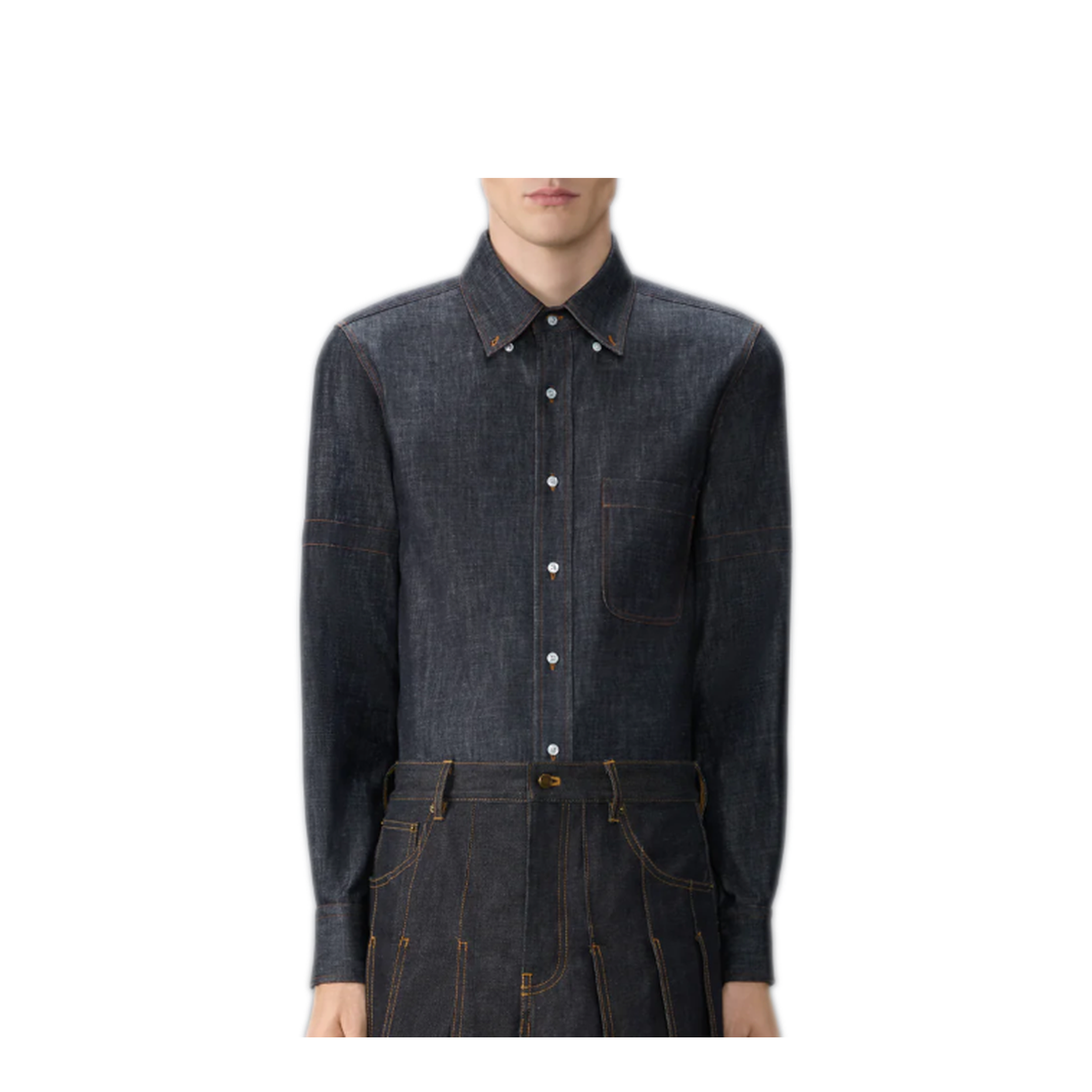 MAYFEYR - Thom Browne - L/S Bd Straight Fit Shirt With Rwb Inner Cuff Detail And Self Armband In Shirting Denim - MWL435SF1105415