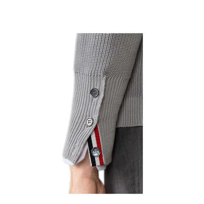 MAYFEYR - Thom Browne - Garment Dye Cardigan Stitch V Neck Cardigan In Cotton W/ Tonal 4 Bar Stripe - MKC635AY3065055