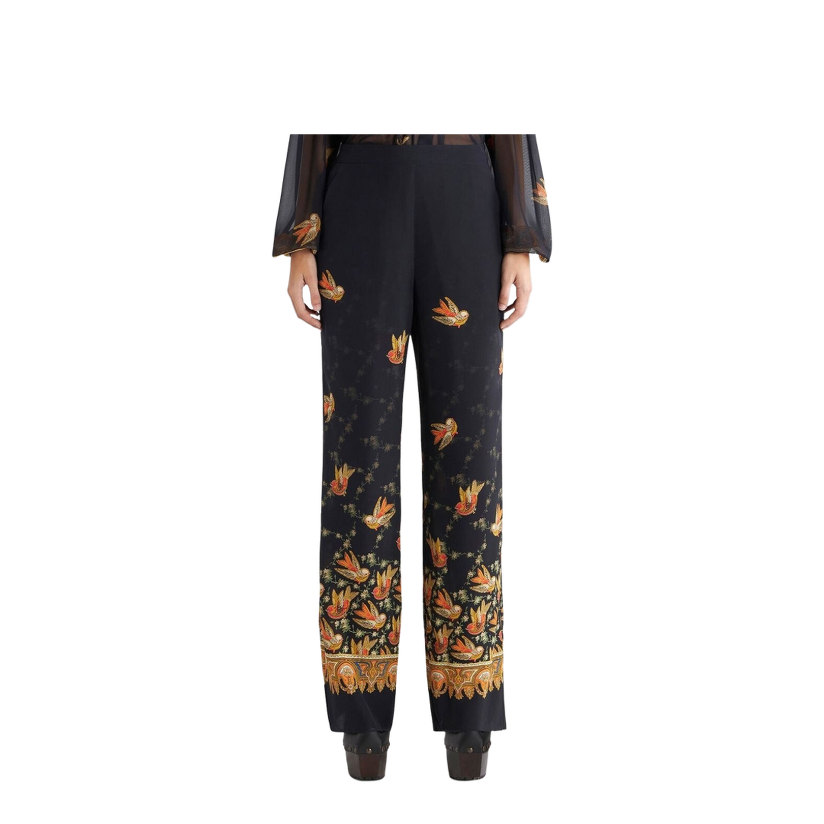 Silk Paisley-Print Straight Trousers