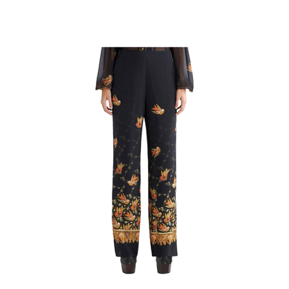 Silk Paisley-Print Straight Trousers