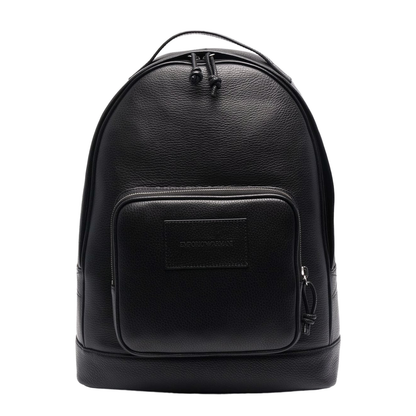 Jet-Black Leather Zip-Up Backpack