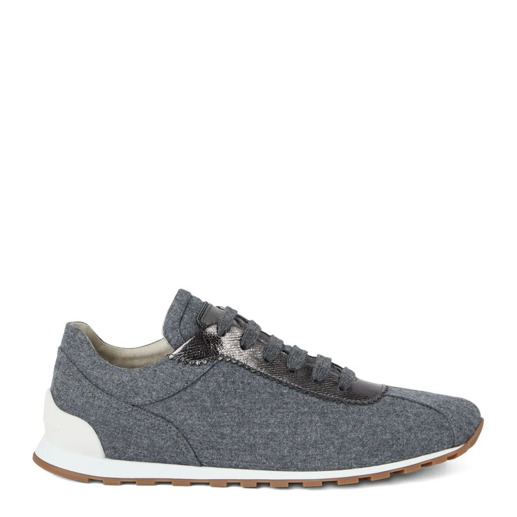 MAYFEYR - Brunello Cucinelli - Virgin Wool Flannel And Lamé Calfskin Runners With Monili - MZ26G3031C003
